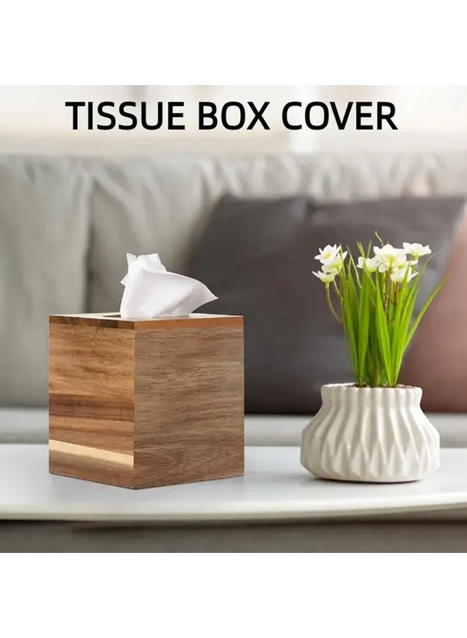 Acacia Wood Tissue Box Holder With Sliding Bottom Decorative 3D Set 14x14x16 - Image 4